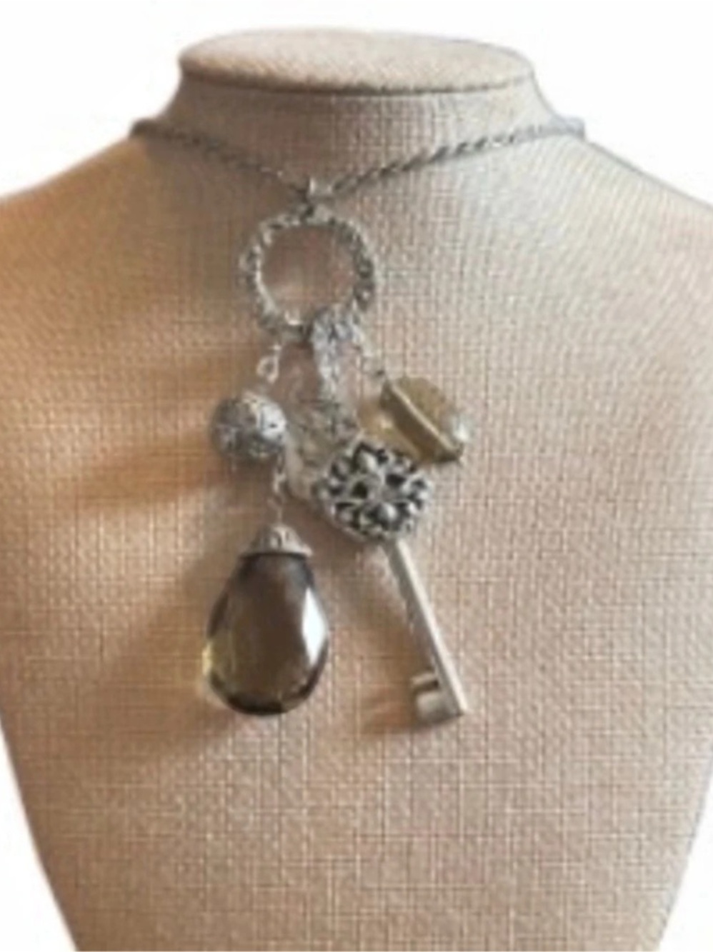 Multi-Charm Pendant Necklace in Silver & Brown